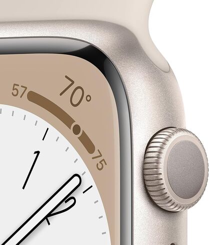 Apple Watch Series 8 (نظام تحديد المواقع العالمي (GPS)، 41 ملم) - هيكل من الألومنيوم ستارلايت مع حزام ستارلايت الرياضي (إصدار مميز متجدد) in Saudi Arabia