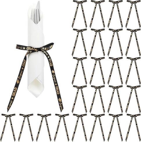 24 Pcs Graduation Napkin Rings Graduation Party Paper Napkin Holder Buckles Congrats Grad Napkin Bow Graduation Napkin Ribbon Decorative for Graduation Party Dining Banquet Table Decoration in Saudi Arabia