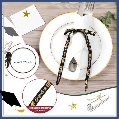 24 Pcs Graduation Napkin Rings Graduation Party Paper Napkin Holder Buckles Congrats Grad Napkin Bow Graduation Napkin Ribbon Decorative for Graduation Party Dining Banquet Table Decoration in Saudi Arabia