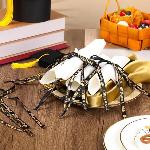 24 Pcs Graduation Napkin Rings Graduation Party Paper Napkin Holder Buckles Congrats Grad Napkin Bow Graduation Napkin Ribbon Decorative for Graduation Party Dining Banquet Table Decoration in Saudi Arabia