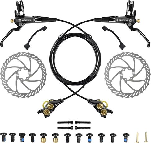 مجموعة فرامل قرصية هيدروليكية بأربعة مكابس للدراجات الجبلية، طقم فرامل قرصية للدراجة مع دوارات قرصية عائمة 180 مم، أمامي يسار 1000 مم خلفي أيمن 1800 مم طقم فرامل قرص هيدروليكي MTB مع قوة فرامل قصوى 610 نيوتن متر in Kuwait
