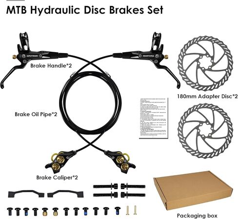 مجموعة فرامل قرصية هيدروليكية بأربعة مكابس للدراجات الجبلية، طقم فرامل قرصية للدراجة مع دوارات قرصية عائمة 180 مم، أمامي يسار 1000 مم خلفي أيمن 1800 مم طقم فرامل قرص هيدروليكي MTB مع قوة فرامل قصوى 610 نيوتن متر in Kuwait