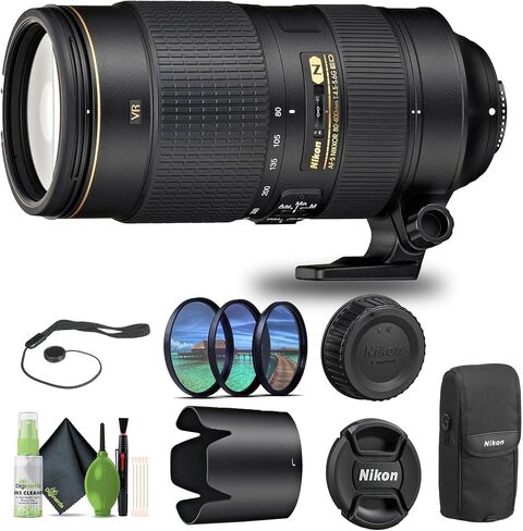 نيكون - عدسة AF-S NIKKOR مقاس 80-400 مم f/4.5-5.6G ED VR عدسة تكبير تليفوتوغرافي (2008) + مجموعة مرشح + حافظة غطاء + مجموعة تنظيف in Kuwait