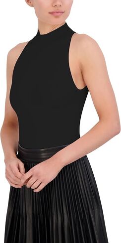 BCBGMAXAZRIA womens Mock Neck Sleeveless Pullover Bodysuit With Snap Button Closure in Saudi Arabia