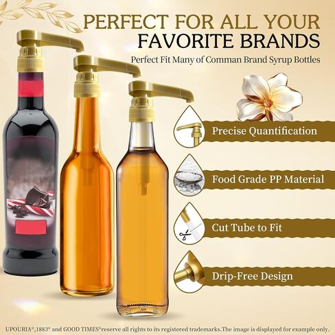 Gold Syrup Pump 4Pcs Pumps for Syrup Bottles Fits 750ml-25.4oz Bottles Syrup Pump Dispenser with No Dripping Coffee Syrup Pump Dispenser for Torani Monin DaVinci Jordan's Skinny and Upouria in Kuwait