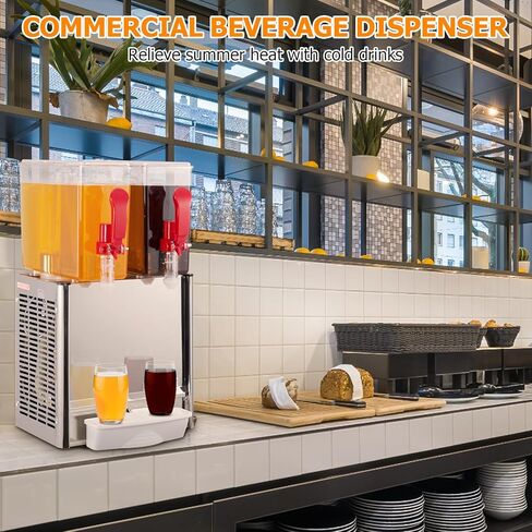 Commercial Beverage Dispenser, Towallmark 2 Tanks 5.28 Gallon 20L Commercial Juice Dispenser, 10 Liter Per Tank, 280W Stainless Steel Food Grade Ice Tea Drink Dispenser with Thermostat Controller in Saudi Arabia