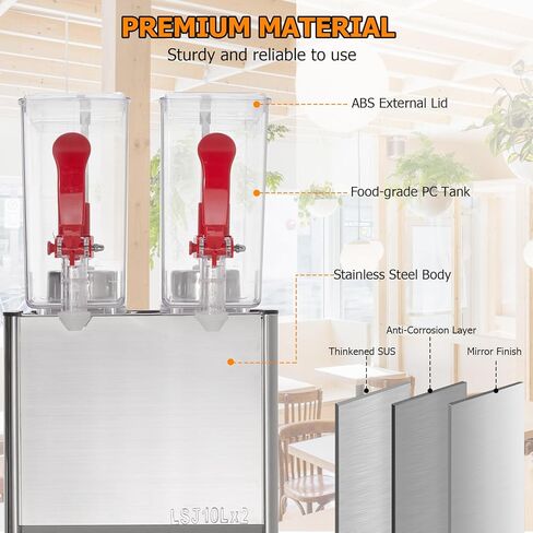 Commercial Beverage Dispenser, Towallmark 2 Tanks 5.28 Gallon 20L Commercial Juice Dispenser, 10 Liter Per Tank, 280W Stainless Steel Food Grade Ice Tea Drink Dispenser with Thermostat Controller in Saudi Arabia