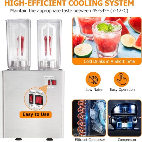 Commercial Beverage Dispenser, Towallmark 2 Tanks 5.28 Gallon 20L Commercial Juice Dispenser, 10 Liter Per Tank, 280W Stainless Steel Food Grade Ice Tea Drink Dispenser with Thermostat Controller in Saudi Arabia