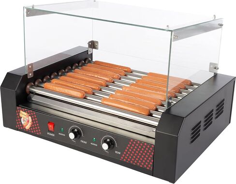 أسطوانة هوت دوج - ماكينة هوت دوج من الفولاذ المقاوم للصدأ ذات 9 أسطوانات مع جهاز تسخين الكعك وغطاء - شواية هوت دوج لـ 24 هوت دوج من جريت نورثرن بوبكورن in Kuwait