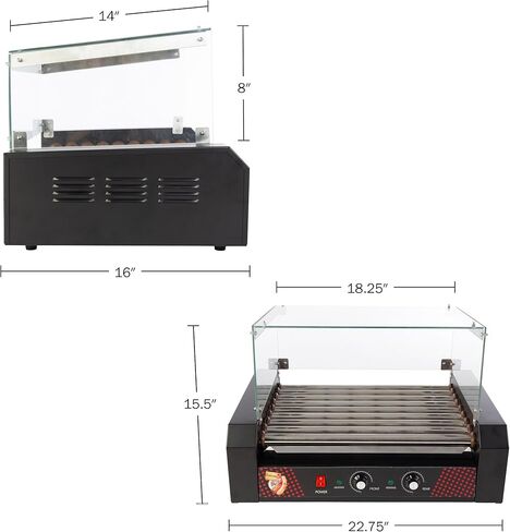أسطوانة هوت دوج - ماكينة هوت دوج من الفولاذ المقاوم للصدأ ذات 9 أسطوانات مع جهاز تسخين الكعك وغطاء - شواية هوت دوج لـ 24 هوت دوج من جريت نورثرن بوبكورن in Kuwait