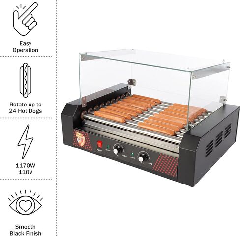 أسطوانة هوت دوج - ماكينة هوت دوج من الفولاذ المقاوم للصدأ ذات 9 أسطوانات مع جهاز تسخين الكعك وغطاء - شواية هوت دوج لـ 24 هوت دوج من جريت نورثرن بوبكورن in Kuwait