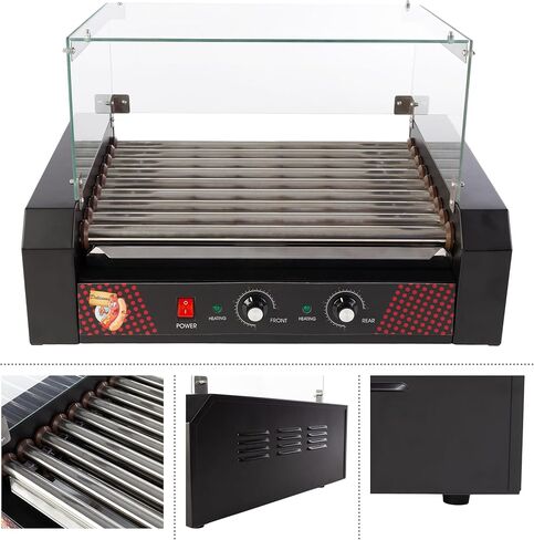 أسطوانة هوت دوج - ماكينة هوت دوج من الفولاذ المقاوم للصدأ ذات 9 أسطوانات مع جهاز تسخين الكعك وغطاء - شواية هوت دوج لـ 24 هوت دوج من جريت نورثرن بوبكورن in Kuwait