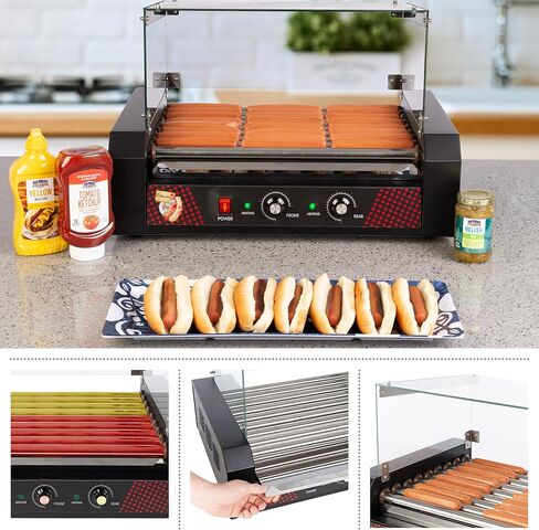 أسطوانة هوت دوج - ماكينة هوت دوج من الفولاذ المقاوم للصدأ ذات 9 أسطوانات مع جهاز تسخين الكعك وغطاء - شواية هوت دوج لـ 24 هوت دوج من جريت نورثرن بوبكورن in Kuwait