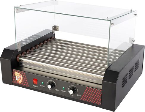 أسطوانة هوت دوج - ماكينة هوت دوج من الفولاذ المقاوم للصدأ ذات 9 أسطوانات مع جهاز تسخين الكعك وغطاء - شواية هوت دوج لـ 24 هوت دوج من جريت نورثرن بوبكورن in Kuwait