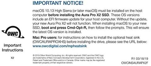 ترقية OWC 1.0TB Aura Pro X2 (GEN 4) SSD متوافقة مع Mac Pro (أواخر 2013)، ترقية فلاش NVMe عالية الأداء، بما في ذلك الأدوات ومبدد الحرارة in Saudi Arabia