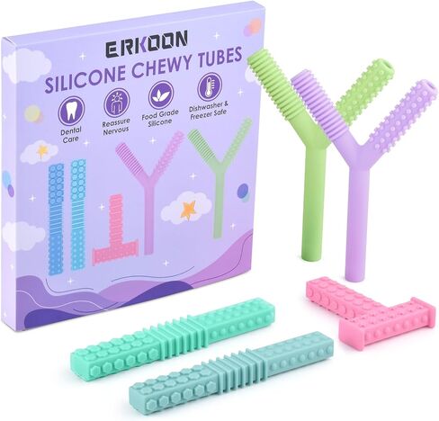 ERKOON 5 Pack Sensory Chew Toys for Autistic Children, Silicone Chewy Tubes Teething Tubes for Autism, ADHD, SPD, Chewies with Special Needs, Oral Motor Chewy Tool for Sensory Kids in Saudi Arabia