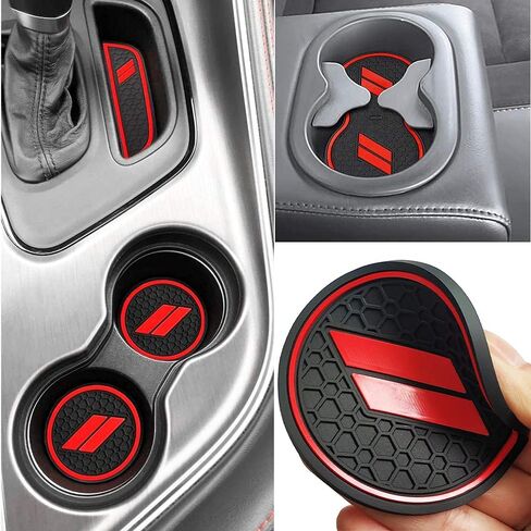 Anti Dust Mats for Dodge Challenger Accessories 2015 2016 2017 2018 2019 2020 2021 2022 2023,Custom Fits Cup Holder Liners Mats Door Pocket Center Console Liners, 11pcs/kit (Red) in Saudi Arabia