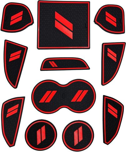 Anti Dust Mats for Dodge Challenger Accessories 2015 2016 2017 2018 2019 2020 2021 2022 2023,Custom Fits Cup Holder Liners Mats Door Pocket Center Console Liners, 11pcs/kit (Red) in Saudi Arabia