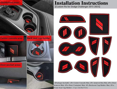 Anti Dust Mats for Dodge Challenger Accessories 2015 2016 2017 2018 2019 2020 2021 2022 2023,Custom Fits Cup Holder Liners Mats Door Pocket Center Console Liners, 11pcs/kit (Red) in Saudi Arabia