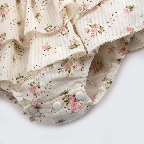 KMBANGI Newborn Baby Girl Summer Romper Dress Sleeveless Floral Elasticated Bust Ruffle Jumpsuit with Bow Headband in Saudi Arabia