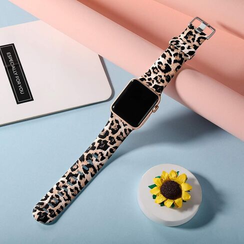 لافاف متوافق مع سوار ساعة أبل 41 ملم 40 ملم 38 ملم iWatch Series 9 & Ultra 2 & SE & Ultra & Series 8/7/6/5/4/3/2/1 للنساء والرجال، كلاسيكي ليوبارد، S/M in Kuwait