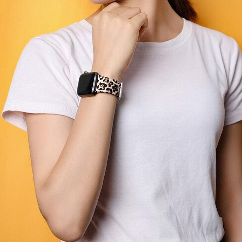 لافاف متوافق مع سوار ساعة أبل 41 ملم 40 ملم 38 ملم iWatch Series 9 & Ultra 2 & SE & Ultra & Series 8/7/6/5/4/3/2/1 للنساء والرجال، كلاسيكي ليوبارد، S/M in Kuwait