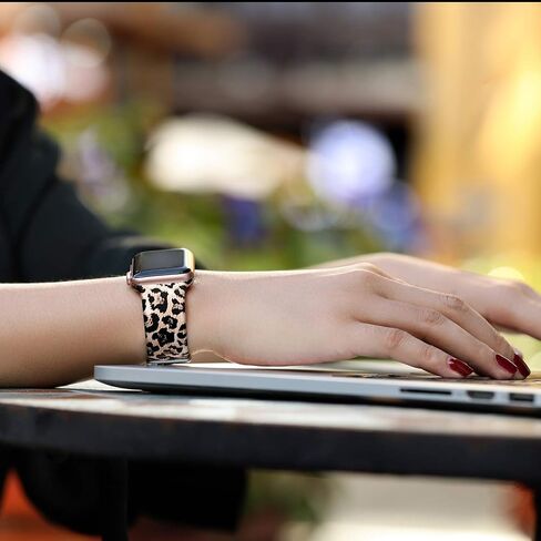 لافاف متوافق مع سوار ساعة أبل 41 ملم 40 ملم 38 ملم iWatch Series 9 & Ultra 2 & SE & Ultra & Series 8/7/6/5/4/3/2/1 للنساء والرجال، كلاسيكي ليوبارد، S/M in Kuwait