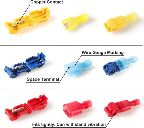 120 PCS/60 Pairs T Tap Wire Connectors - Red 22-16AWG Waterproof Wire Tap Connectors, T Taps for Wiring Automotive, Self Stripping Quick T Splice Electrical Wire Connectors Terminals Kit in Saudi Arabia