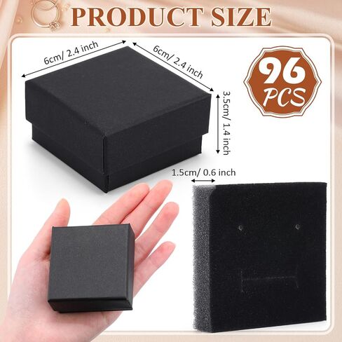 علب هدايا مجوهرات Yinkin مقاس 2.4 × 2.4 × 1.4 بوصة من الورق المقوى لصناديق المجوهرات وتغليف وسادة إسفنجية مربعة الشكل صندوق هدايا أسود لعرض حلقة وقلادة (96) in Saudi Arabia
