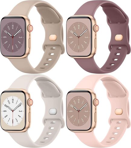4 Pack Silicone Bands Compatible with Apple Watch Band 38mm 40mm 41mm 42mm 44mm 45mm 49mm, Soft Waterproof Wristbands Sport Straps for iWatch Series 9 Ultra SE 8 7 6 5 4 3 2 1 Women Men in Saudi Arabia