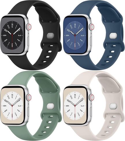 4 Pack Silicone Bands Compatible with Apple Watch Band 38mm 40mm 41mm 42mm 44mm 45mm 49mm, Soft Waterproof Wristbands Sport Straps for iWatch Series 9 Ultra SE 8 7 6 5 4 3 2 1 Women Men in Saudi Arabia