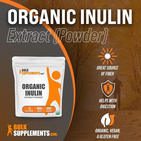 BULKSUPPLEMENTS.COM مسحوق مستخلص الإنولين العضوي - مكمل الألياف، مصدره مسحوق إنولين الصبار العضوي - مسحوق إنولين عضوي، خالي من الغلوتين - 2 جرام لكل وجبة، 500 جرام (1.1 رطل) (عبوة من قطعة واحدة) in Saudi Arabia