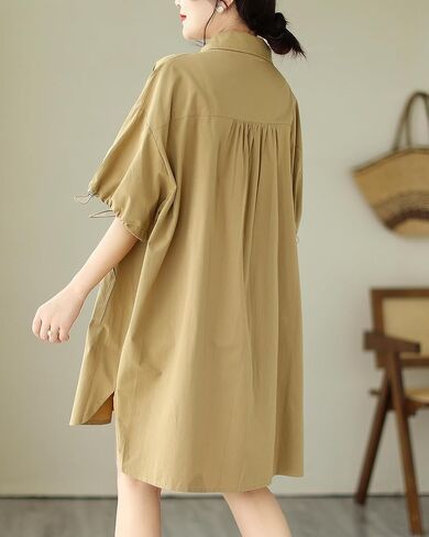 ellazhu Women's Half Sleeve Polo Collar Solid Color Button Down High Low Tunic Dress Shirts GA2689 in Saudi Arabia