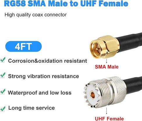RG58 SMA ذكر إلى UHF أنثى SO239 CB كابل محوري كابل تمديد هوائي منخفض للغاية لراديو لحم الخنزير، هوائي CB، هوائي VHF، تحميل الدمية، متر SWR (4FT) in Saudi Arabia