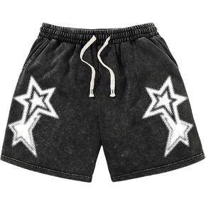 SOLY HUX Men's Star Graphic Y2k Vintage Drawstring Waist Wide Leg Track Shorts Summer Bottoms Streetwear in Saudi Arabia