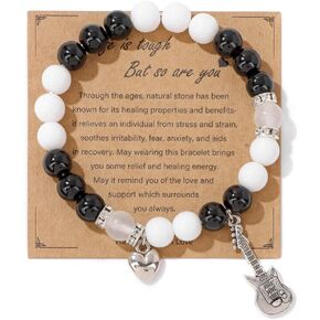 Pingyongchang Y2k Rock Guitar Natural Stone Beaded Bracelets for Women Men Love Heart Inspirational Bracelet for Mother's Day Graduation Birthday Teacher Appreciation Friendship Gifts in Kuwait