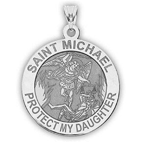 Picturesongold.com Saint Michael - حماية ابنتي - الميدالية الدينية - حجم 3/4 بوصة من النيكل في الفضة الاسترليني in Kuwait