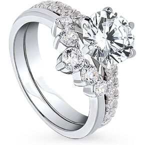 BERRICLE Sterling Silver 5-Stone Wedding Engagement Rings 2 Carat Cubic Zirconia CZ Solitaire Ring Set for Women, Rhodium Plated Size 4-10 in Saudi Arabia