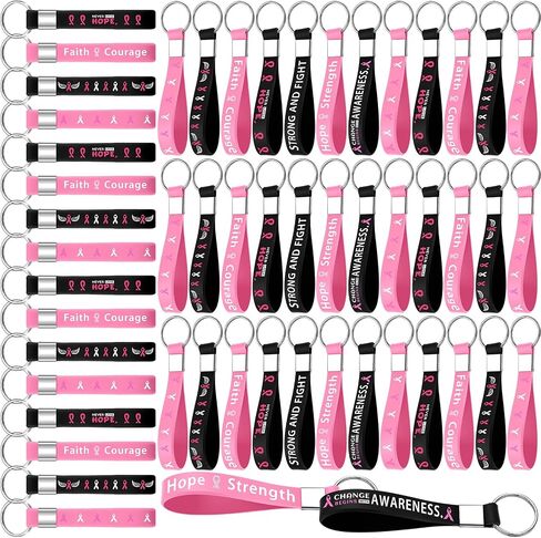 Sureio 100 Pcs Breast Cancer Awareness Silicone Keychain Bulk Pink Ribbon Keychain Breast Cancer Gifts Party Favors for Women in Saudi Arabia