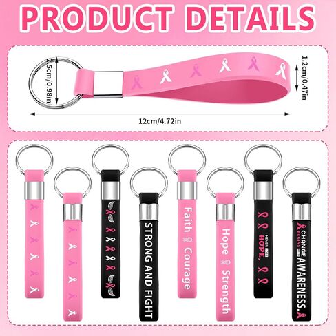 Sureio 100 Pcs Breast Cancer Awareness Silicone Keychain Bulk Pink Ribbon Keychain Breast Cancer Gifts Party Favors for Women in Saudi Arabia