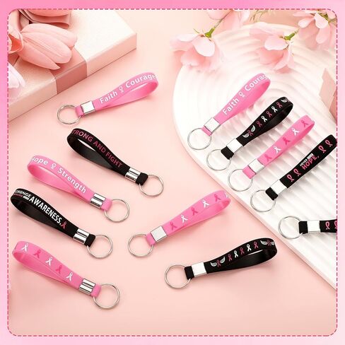 Sureio 100 Pcs Breast Cancer Awareness Silicone Keychain Bulk Pink Ribbon Keychain Breast Cancer Gifts Party Favors for Women in Saudi Arabia