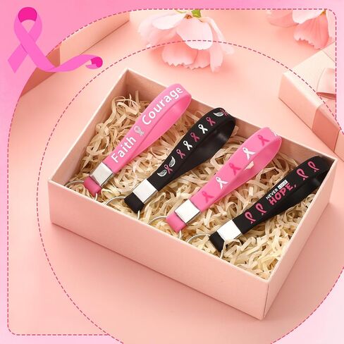 Sureio 100 Pcs Breast Cancer Awareness Silicone Keychain Bulk Pink Ribbon Keychain Breast Cancer Gifts Party Favors for Women in Saudi Arabia
