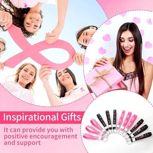 Sureio 100 Pcs Breast Cancer Awareness Silicone Keychain Bulk Pink Ribbon Keychain Breast Cancer Gifts Party Favors for Women in Saudi Arabia