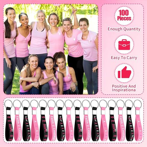 Sureio 100 Pcs Breast Cancer Awareness Silicone Keychain Bulk Pink Ribbon Keychain Breast Cancer Gifts Party Favors for Women in Saudi Arabia