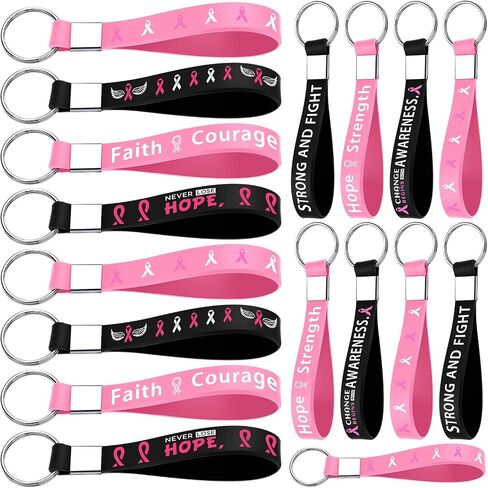 Sureio 100 Pcs Breast Cancer Awareness Silicone Keychain Bulk Pink Ribbon Keychain Breast Cancer Gifts Party Favors for Women in Saudi Arabia