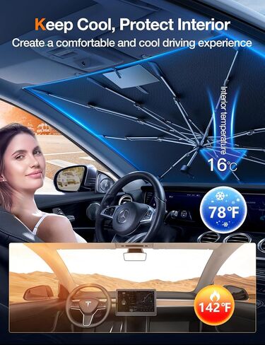 [2025 ترقية] Akesepe Windshield Sun Shade Showbrella للسيارة-[معتمد من المستوى العالمي] Block UV Rays & Sun Heat ، حماية السيارة الداخلية ، مقبض قابل للسحب ، سحاب مع ضمادة واسعة ، M (54 "L × 31" W) in Saudi Arabia