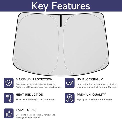 Windshield Sun Shade Custom Fit for Ford Bronco 2021-2025,Foldable Reflective Sunshade for Bronco Accessories,Polyester Car Window Shades for Front Windshield Blocks Sun and Heat in Kuwait