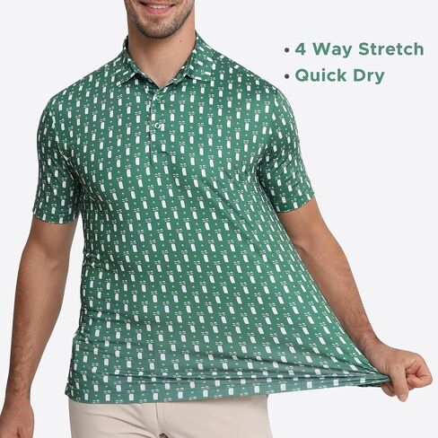 Funky Golf Polo Shirt Mens Performance 4 Way Stretch Quick Dry UPF 50 Polyester Print Short Sleeve Polo Tshirt in Saudi Arabia