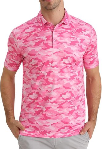Funky Golf Polo Shirt Mens Performance 4 Way Stretch Quick Dry UPF 50 Polyester Print Short Sleeve Polo Tshirt in Kuwait