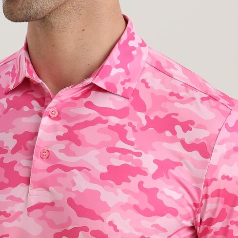 Funky Golf Polo Shirt Mens Performance 4 Way Stretch Quick Dry UPF 50 Polyester Print Short Sleeve Polo Tshirt in Kuwait